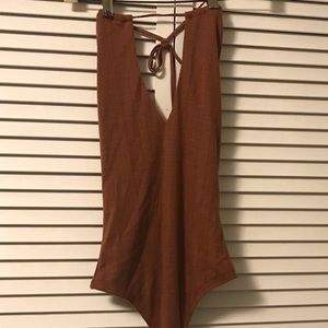 Majorelle Ashlyn rust halter knit bodysuit